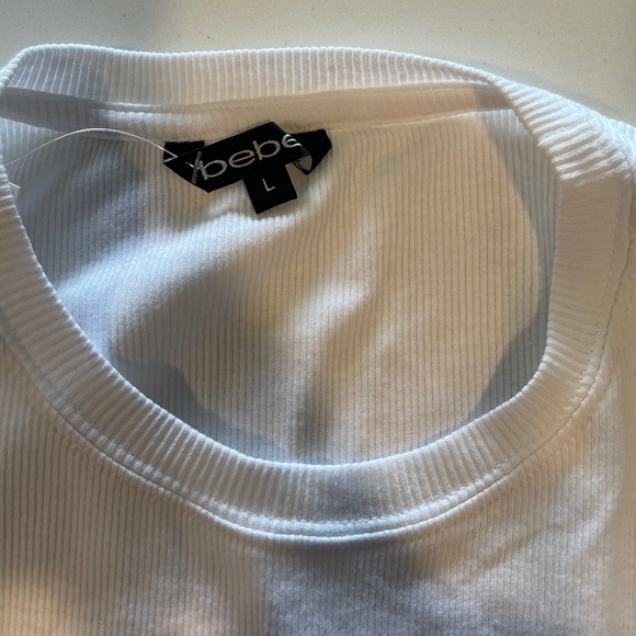 Bebe NWT Y2K White Logo Pink Stone Ribbed Scoop Neck Crop Top, Size S - Picture 7 of 13